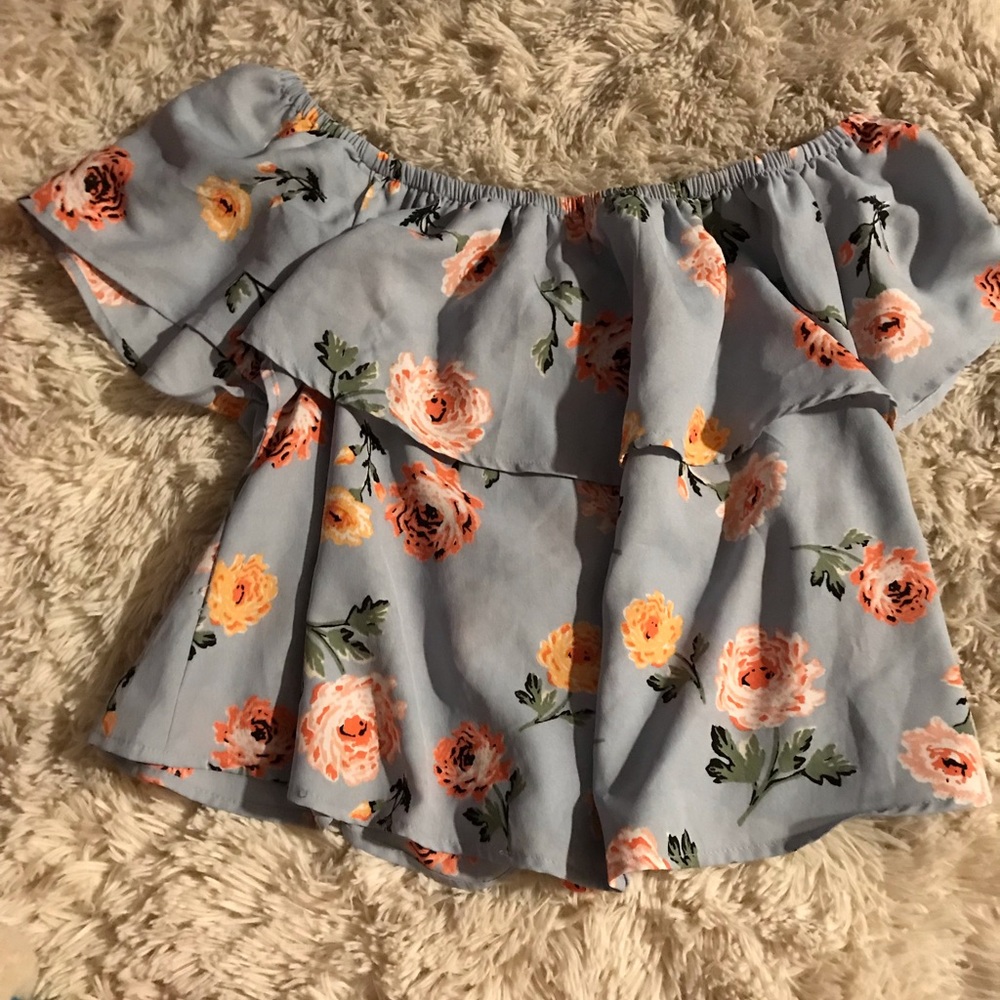 Light blue off shoulder shirt